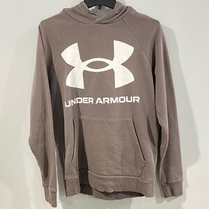 Under Armour Men's Hoodie Size S Gray Fleece Pullover Big Logo Hooded Sweatshirt